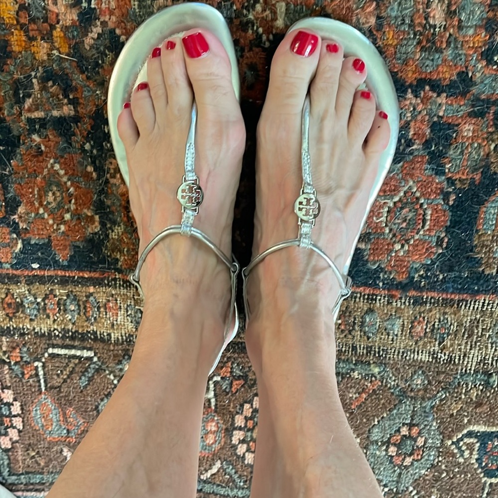 Silver Tory Burch thong sandals- 8 1/2
